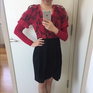 Long Sleeve Red and Black Strawberry Midi Dress